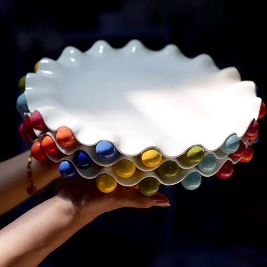 Rainbow bead ceramic dish
