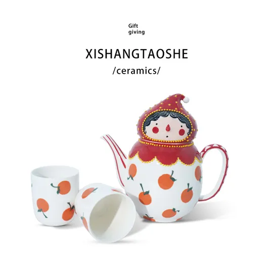 Red-hood handmade ceramic teapot